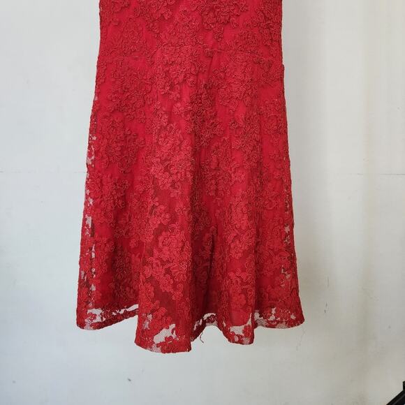 DAVID MEISTER Red Lace Formal Evening Gown Maxi Dress Size 4 - Picture 8 of 14